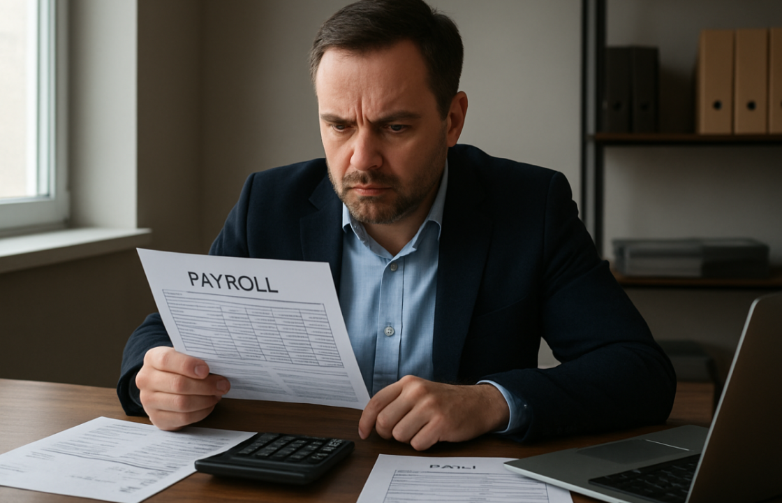 Business owner reviewing payroll and cash flow documents as a warning sign of a broken business model