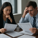Business owner and controller reviewing cash flow warning signs in an office